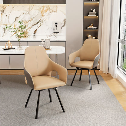 Eetkamerstoelen – Stoelen – Draaistoelen – Zitstoelen – Armleunstoelen – Modern Design – Memory Foam Zitting – Microfiber PU Bekleding – Set Van 2 – Khaki