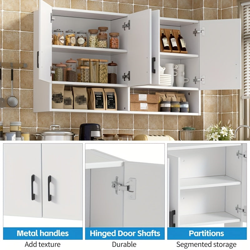 Keukenkastje – Wandkast – Opbergkast – Keukenrek – Bestekkast – Modern Design – 123x68x24 cm – Wit Met Metaal