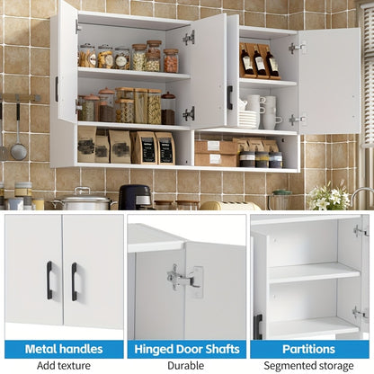 Keukenkastje – Wandkast – Opbergkast – Keukenrek – Bestekkast – Modern Design – 123x68x24 cm – Wit Met Metaal