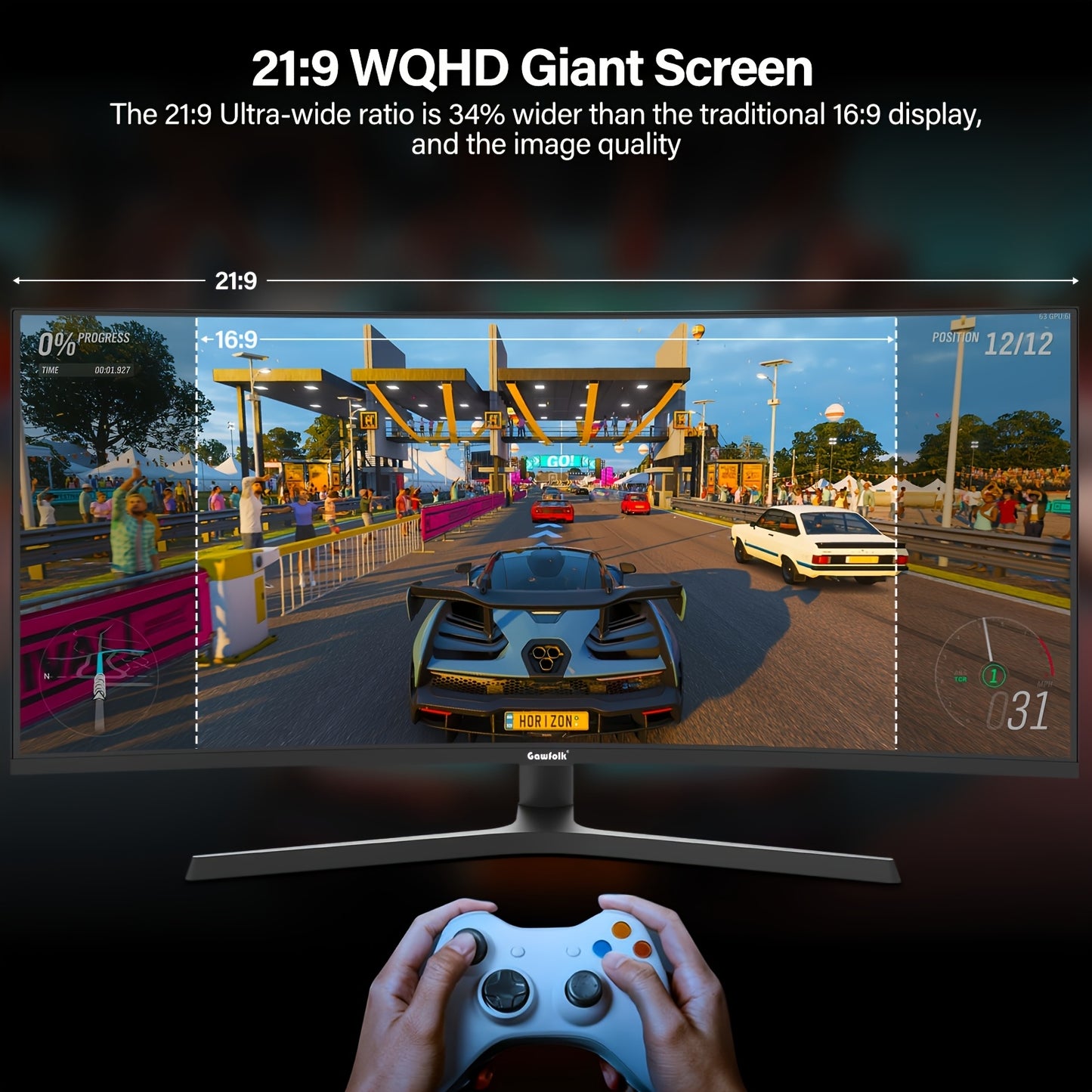 34 Inch Curved Ultrawide Monitor – Gaming Monitor – PC Monitor – Widescreen Monitor – Breedbeeldscherm – 165Hz Refresh Rate – WQHD 3440x1440 Resolutie