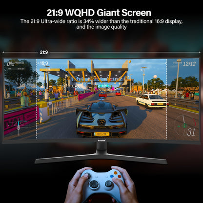 34 Inch Curved Ultrawide Monitor – Gaming Monitor – PC Monitor – Widescreen Monitor – Breedbeeldscherm – 165Hz Refresh Rate – WQHD 3440x1440 Resolutie