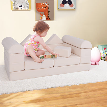 Modulaire Speelbank Kindersofa – Kinderset Speelbankje Ballenbak – Kinderspeelbank Loungesofa – Beige – Ademend Suede – Machinewasbare Hoezen – Lichtgewicht & Duurzaam Foam