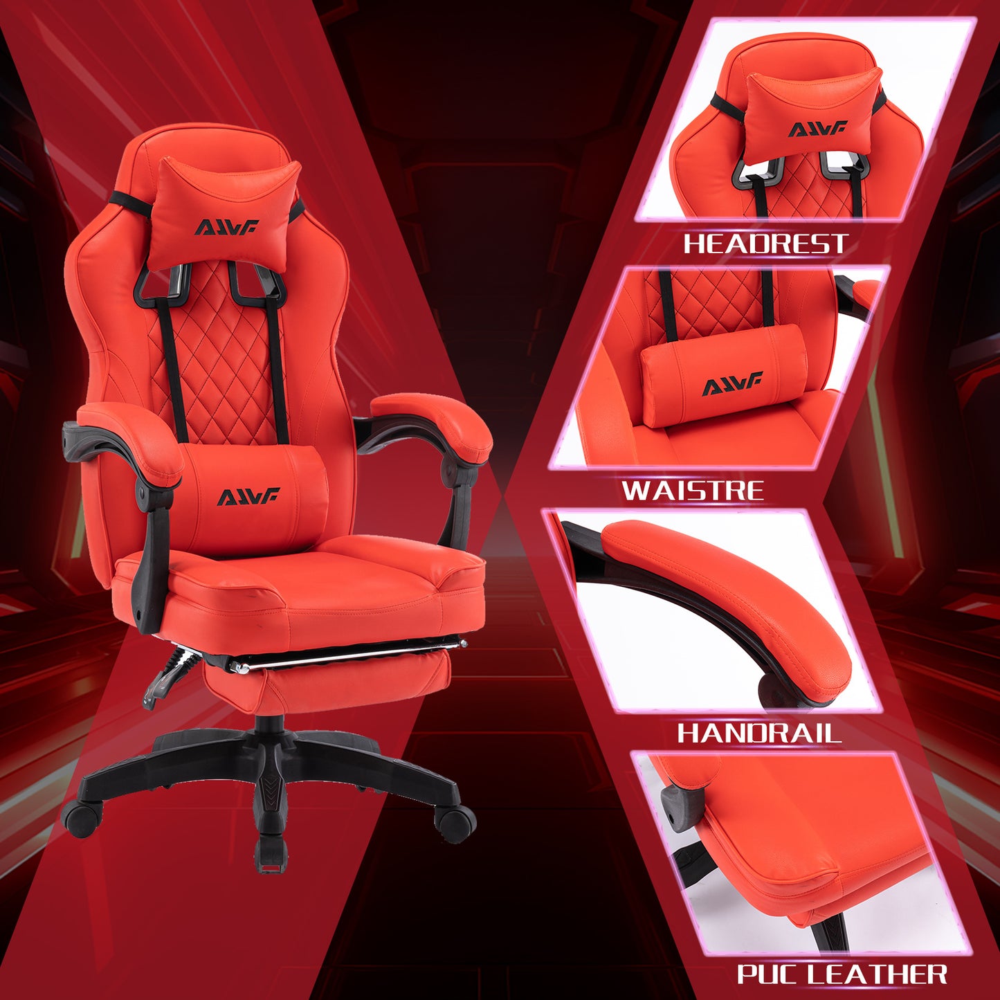 Gamingstoel – Gamestoel – Gaming Chair – Bureaustoel – Game Stoel – Verstelbare Voetensteun – Ergonomische Lendensteun – PU Leder – Draaibaar – Max 150 kg