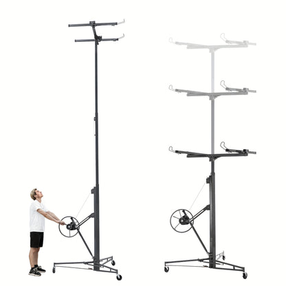 Foldable Heavy-Duty Plasterboard Lift Suitable for Plasterboards - Adjustable Height (180-470cm), Portable 3-Wheel Lift with Parking Brake & 60° Tilt, Metal Frame for Drywall Installation, Ceiling & Wall - Ideal for DIY & Pr