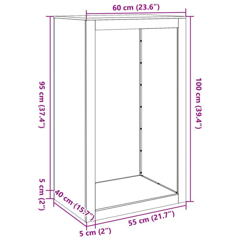 Houtopslagrek Buiten – Brandhoutrek – Houtopslag – Houtrek Tuin – Haardhoutrek – Roestvrij Staal – Compact 60x40x100 cm – Eenvoudig te Monteren