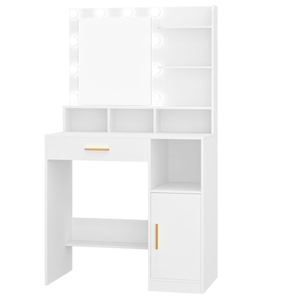 Sieradendoos – Juwelendoos – Sieradenkast – Make-uptafel – Opbergkast – Met Spiegel – 10 Verstelbare LED-Lampjes – Ruime Opbergruimte met Lade en Kast