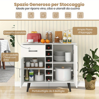 Buffetkast – Sideboard – Dressoir – Opbergkast – Wijnkast – 90x40x79 cm – Verstelbare Planken & Anti-Kantelbeveiliging – Metalen Poten & MDF Wit