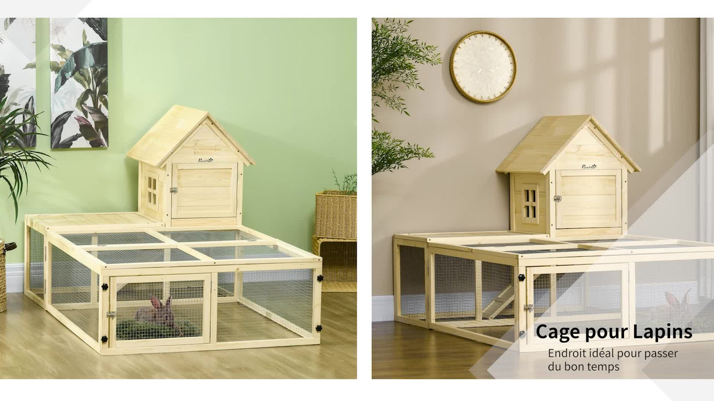 Konijnenhok – Konijnenkooi – Knaagdierverblijf – Konijnenren – Houten Huis – Twee Niveaus – Vergrendelbare Deuren – Ruim 151,5x106x97 cm