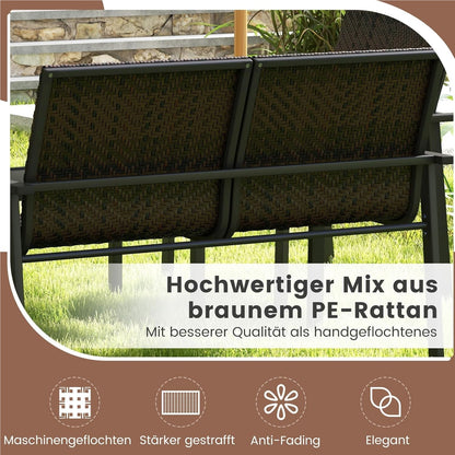 Polyrattan Tuinmeubelset – Tuinset – Loungeset – Balkonset – Terrasmeubelen – 4-Delig Met 2 Stoelen, Bank & Tafel – Weerbestendig Metaalframe – Gehard Glas Blad – Bruin