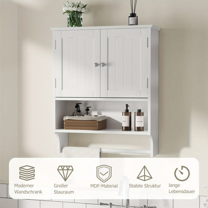 Wandkastje Badkamer – Opbergkastje Muurkastje Medicijnkastje Handdoekenrek – Wit MDF Hardhout – 2 Verstelbare Planken – Wandmontage Space Saver