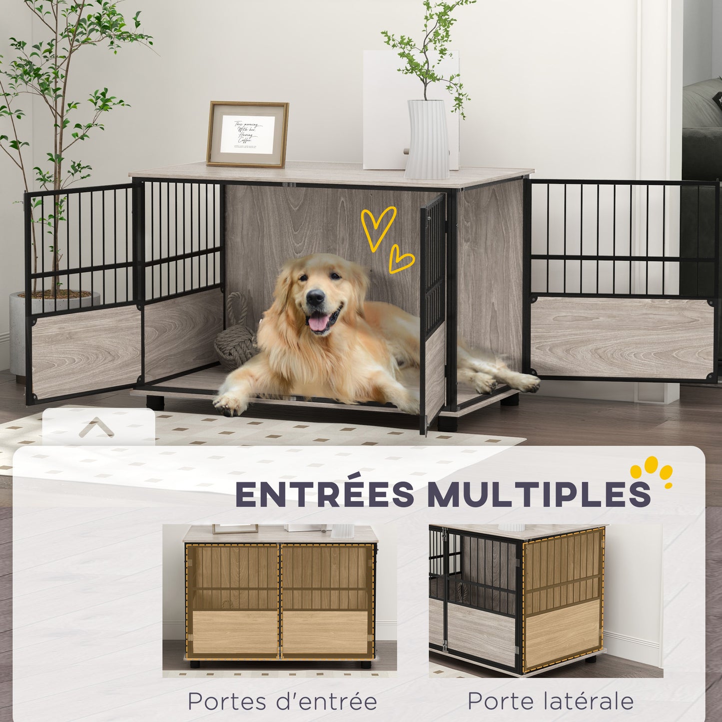 Hondenbench – Hondenkooi – Hondenhok – Benchhuisje – Hondenkennel – Zwart Multiplex – 3 Afsluitbare Deuren – 100x60x68 cm – Geschikt Voor Honden Tot 30 kg