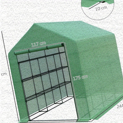 Walk-in Kas – Tuinkas – Broeikas – Kweekkas – Serre – 8 Planken – Duurzaam Groen Stalen Frame – PE Plastic Afdekking