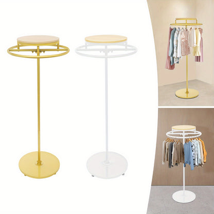 Kledingrek – Kledingstandaard – Garderoberek – Dressboy – Kapstok – Rond Design – 360° Draaibaar – Goud Metalen Frame – 140 cm Hoog