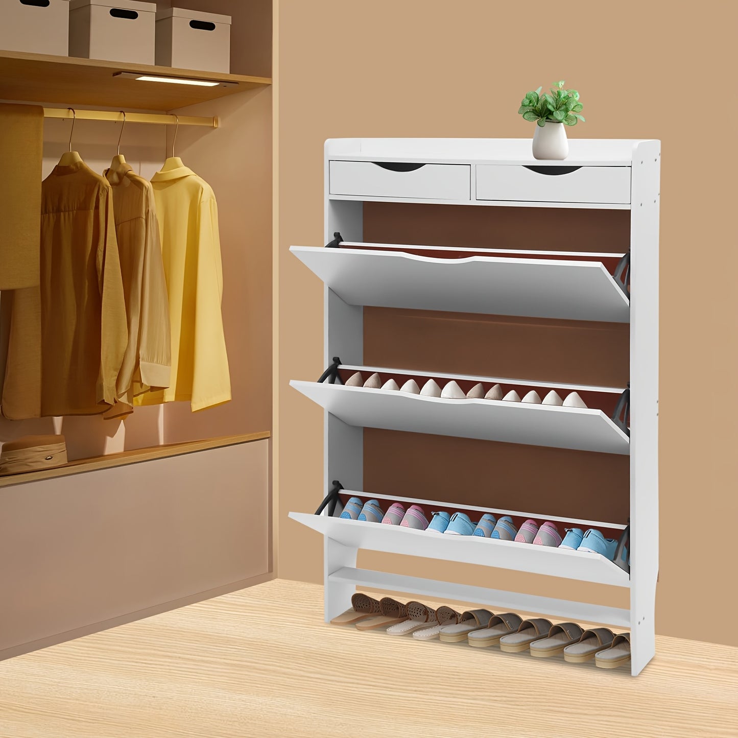 Schoenenkast – Schoenopbergkast – Schoenrek – Schoenmeubel – Schoenenopslag – Wit – Ruimtebesparend Smal Ontwerp – 13 Paar Schoenen Capaciteit