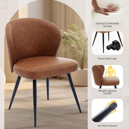 Eetkamerstoelen – Stoelen Set – Keukenstoelen – Zwarte Stoelen – Armloze Stoelen – Kunstleren Bekleding – Stijlvol Roestvrij Stalen Frame – Set Van 2 – Ergonomisch Comfort – Lichtgewicht - Bruin