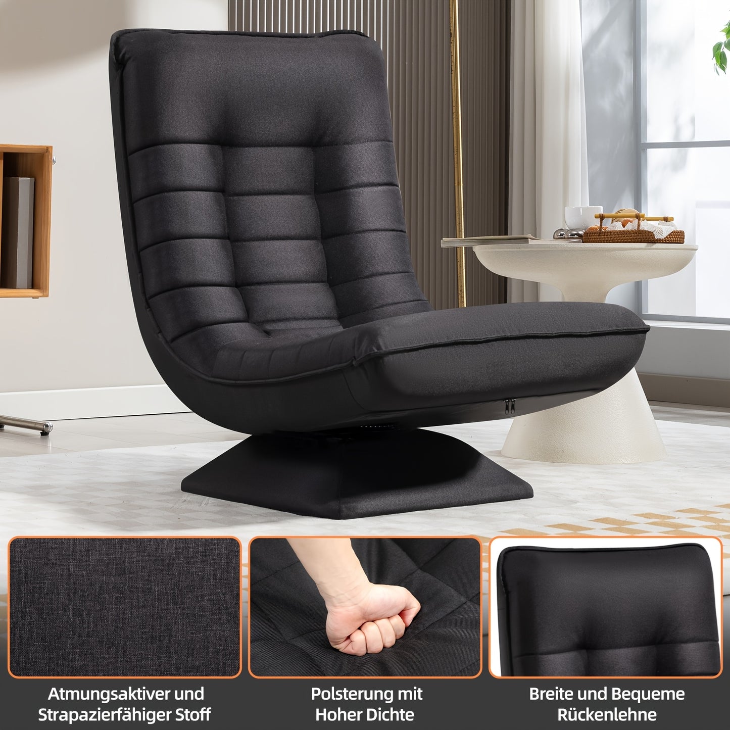 Verstelbare Loungestoel – Relaxstoel – Tuinstoel – Balkonstoel – Loungefauteuil – 5-Standen Verstelbaar – 360° Draaibaar – Opvouwbaar – Metalen Frame – Grijs
