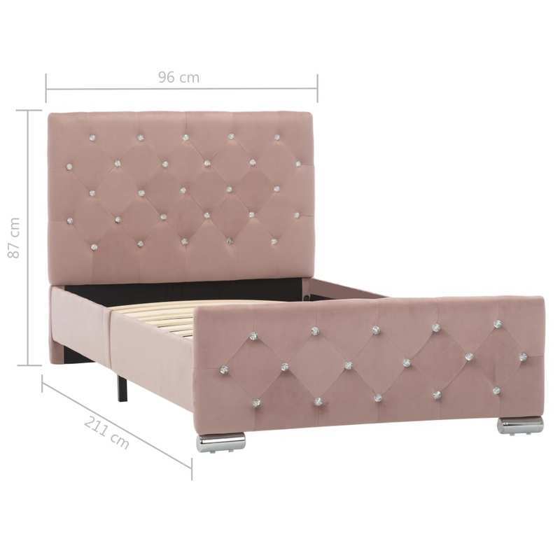 Bedframe 90x200 cm – Bedombouw – Bedbodem – Slaapkamer Meubel – Ledikant – Roze Velvet – Comfortabel Slapen – Eenvoudige Montage