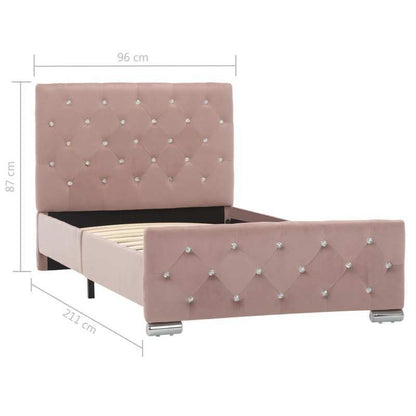 Bedframe 90x200 cm – Bedombouw – Bedbodem – Slaapkamer Meubel – Ledikant – Roze Velvet – Comfortabel Slapen – Eenvoudige Montage