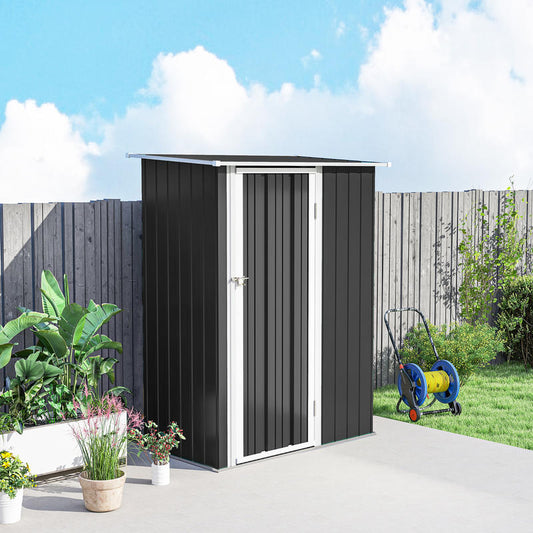 Tool shed garden house tool shed with door outdoor steel dark grey 142 x 84 x 189cm, temporary, removable, Temporary Shelter, Outdoor Shed, Compact Shed, Weatherresistant, Storage Shed, Utility Shed, Gardeners, Landscapers
