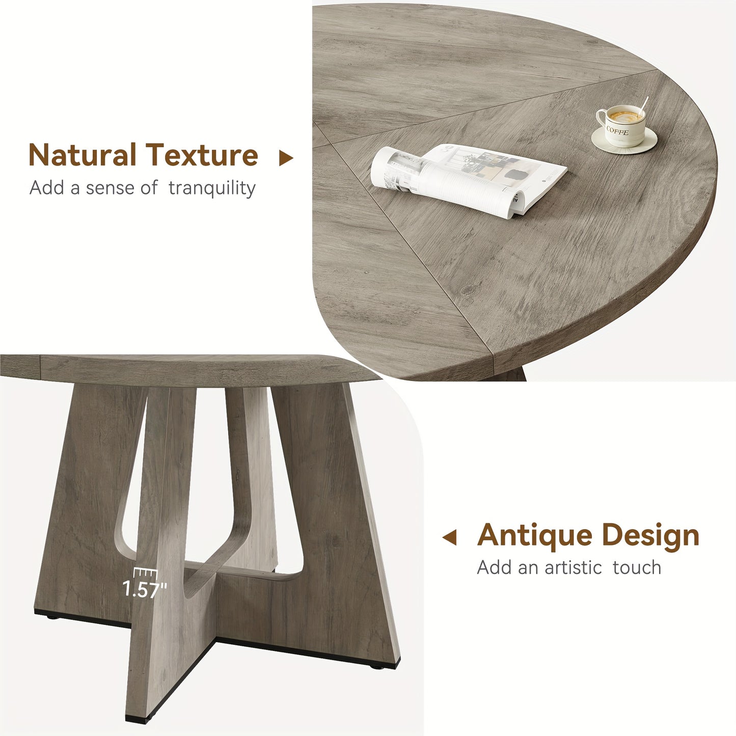 Ronde Eettafel – Eetkamertafel – Tafel Rond – Hardhouten Tafel – Eettafel Grijs – Massief Houten Tafelblad – Verstelbare Antislip Pootdoppen – 120 cm Diameter – 75 cm Hoogte – Stabiel Met Metalen Beugels