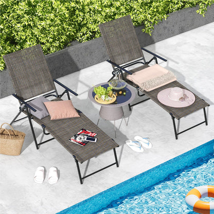 Tuinligstoel – Ligbed – Ligstoel – Zonnebed – Relaxstoel – 2-Delige Set Bruin – Verstelbare Rugleuning – Ademend Materiaal