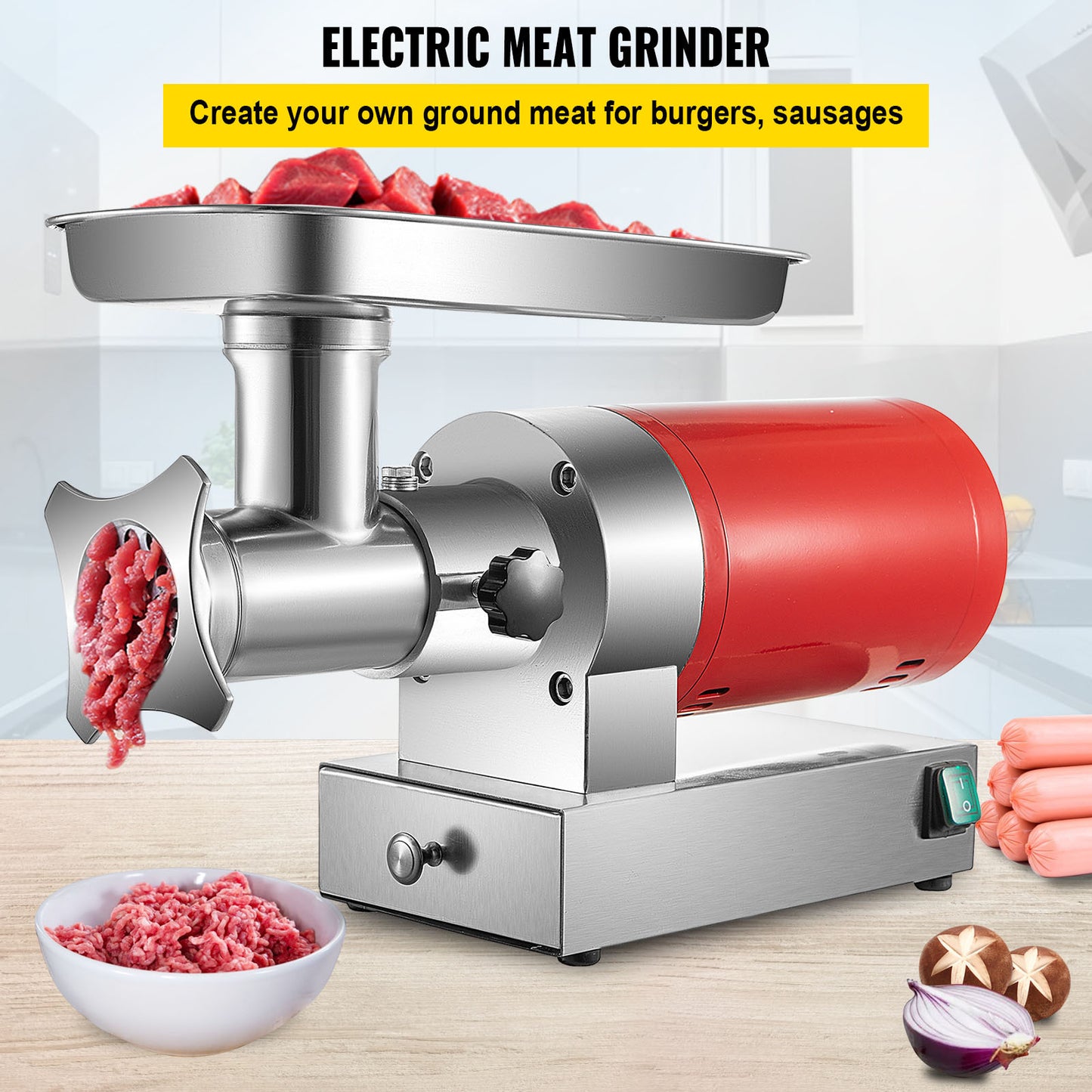 Vleesmolen – Gehaktmolen – Worstmaker – Keukenmachine – Vleesvermalser – 1100W Krachtige Motor – RVS Materiaal