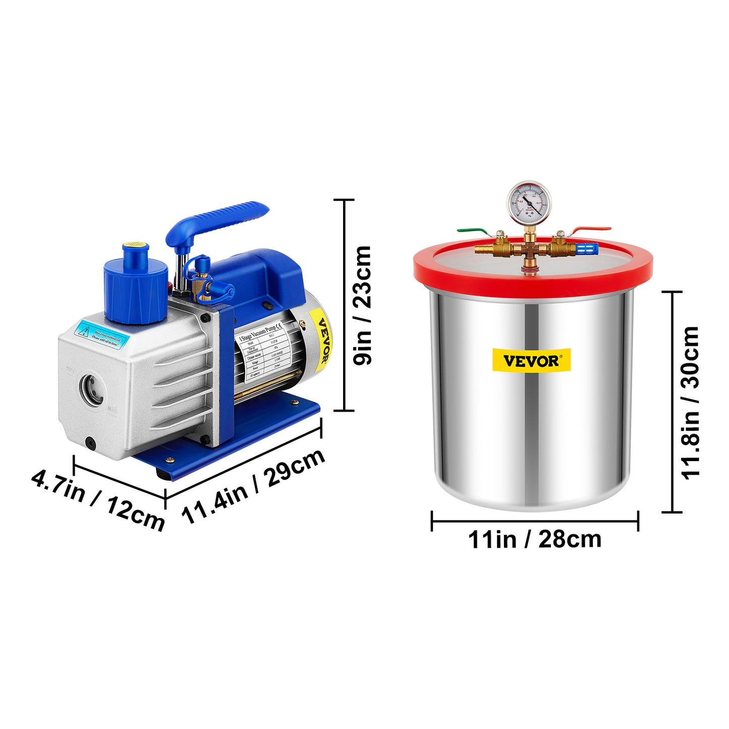 Vacuümkamer – Vacuümpomp – Ontgassingskamer – Vacuümset – Vacuümmachine – 5 Gallon RVS Kamer – Krachtige 5 CFM 1/3 PK Pomp