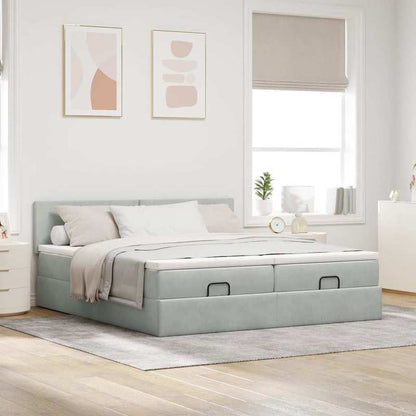 Bedframe – Bed – Bed Stevig – Slaapbed – Opbergbed – Lichtgrijs Velvet – 160x200 cm – Stevig Massief Hout – Ottoman Opbergruimte