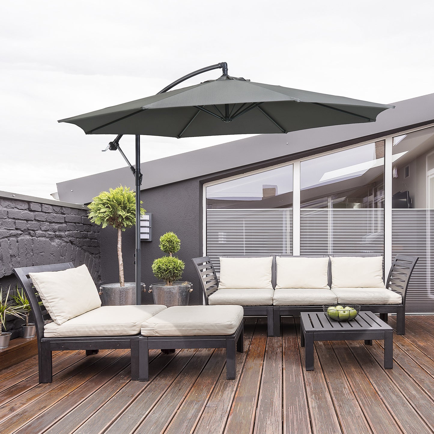 Parasol – Tuinparasol – Balkonparasol – Terrasparasol – Strandparasol – Stevig Stalen Frame – Handkurk Openen – Grijs Ø 2,95 m