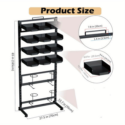 Hoedenrek – Hoedenhouder – Pettenrek – Hoedendisplay – Hoedenkast – Modern Design – Metalen Stabiele Constructie – 18 Trays – Compacte Afmetingen