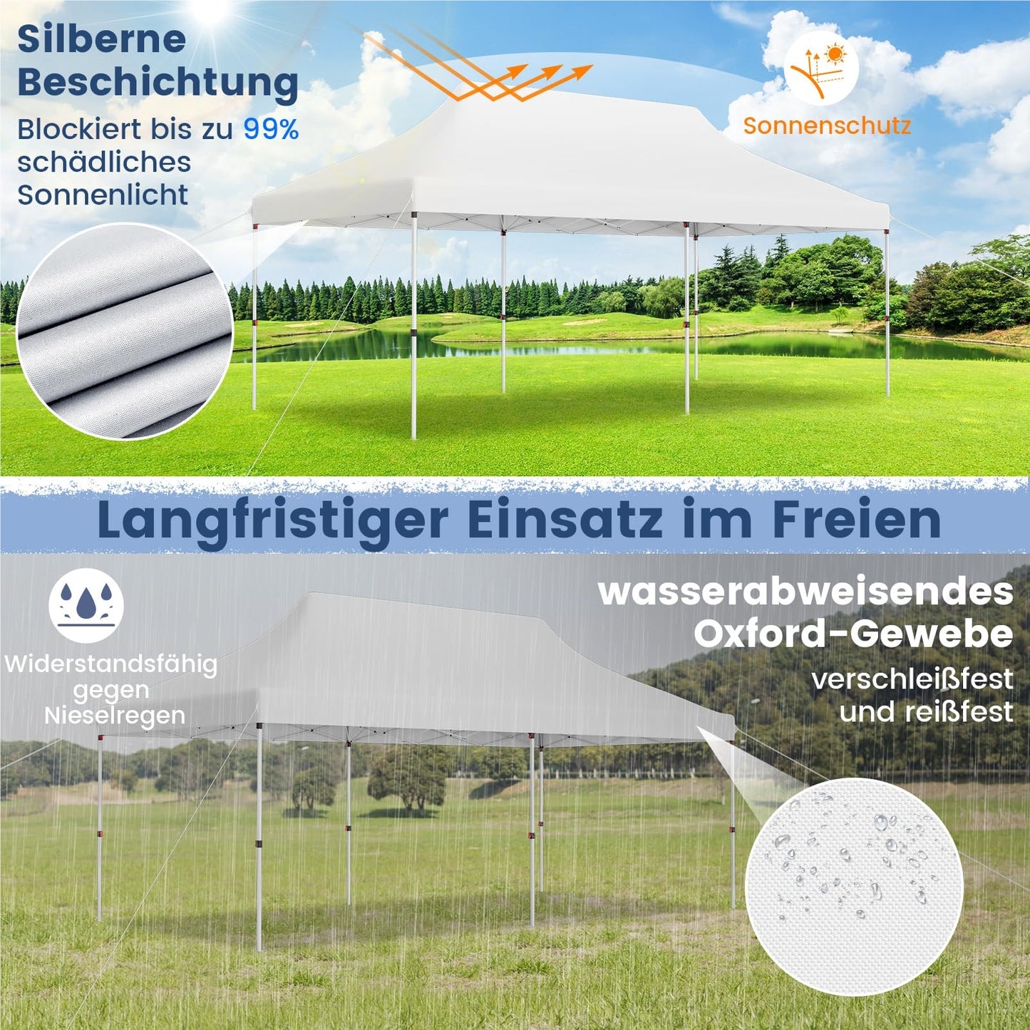3 x 6M Partytent – Vouwpaviljoen – Tuinpaviljoen – Evenemententent – Tuintent – Waterafstotend – UV-Bescherming 50+ – Verstelbare Hoogte – Winterbestendig – Inclusief Draagtas – Wit