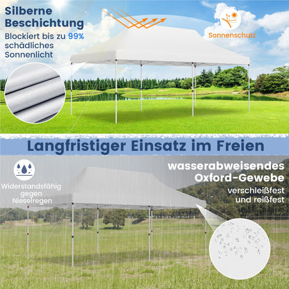3 x 6M Partytent – Vouwpaviljoen – Tuinpaviljoen – Evenemententent – Tuintent – Waterafstotend – UV-Bescherming 50+ – Verstelbare Hoogte – Winterbestendig – Inclusief Draagtas – Wit