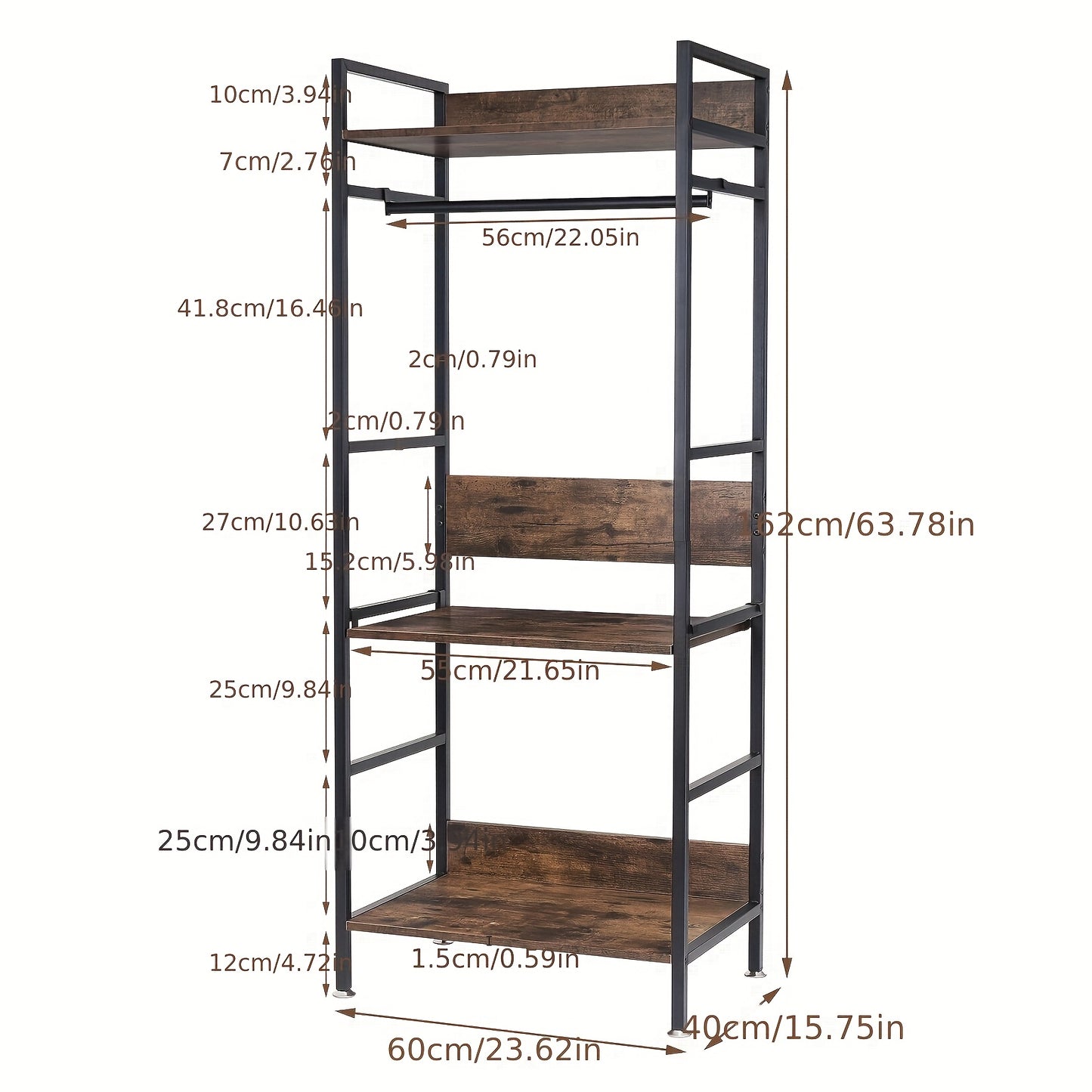Kledingrek – Garderoberek – Kledingstandaard – Dressboy – Kapstok – Verstelbare Planken – Stevig Smeedijzeren Frame – Vrijstaand Designerrek