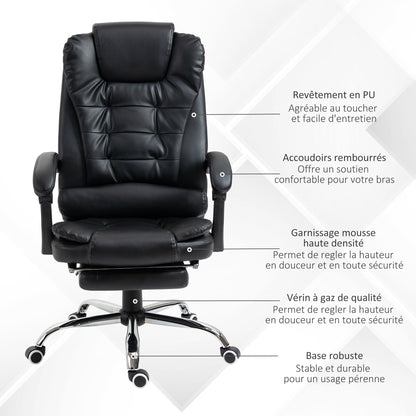 Bureaustoel – Werkstoel – Kantoorstoel – Managerstoel – Draaistoel – Hoog Comfort – Kantelfunctie – PU Wielen – Zwart – Afmeting 64,5x69x117 cm