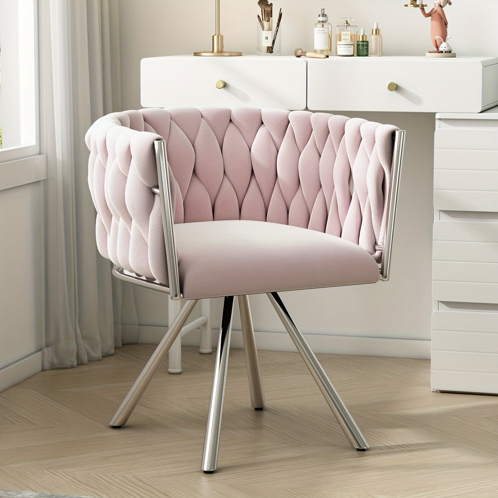Draaistoel – Kuipstoel – Eetkamerstoel – Fauteuil – Kaptafelstoel – Velvet Bekleding – 360° Draaibaar – Met Metalen Poten – Roze