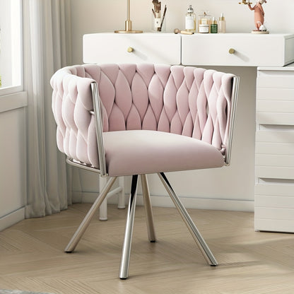 Draaistoel – Kuipstoel – Eetkamerstoel – Fauteuil – Kaptafelstoel – Velvet Bekleding – 360° Draaibaar – Met Metalen Poten – Roze