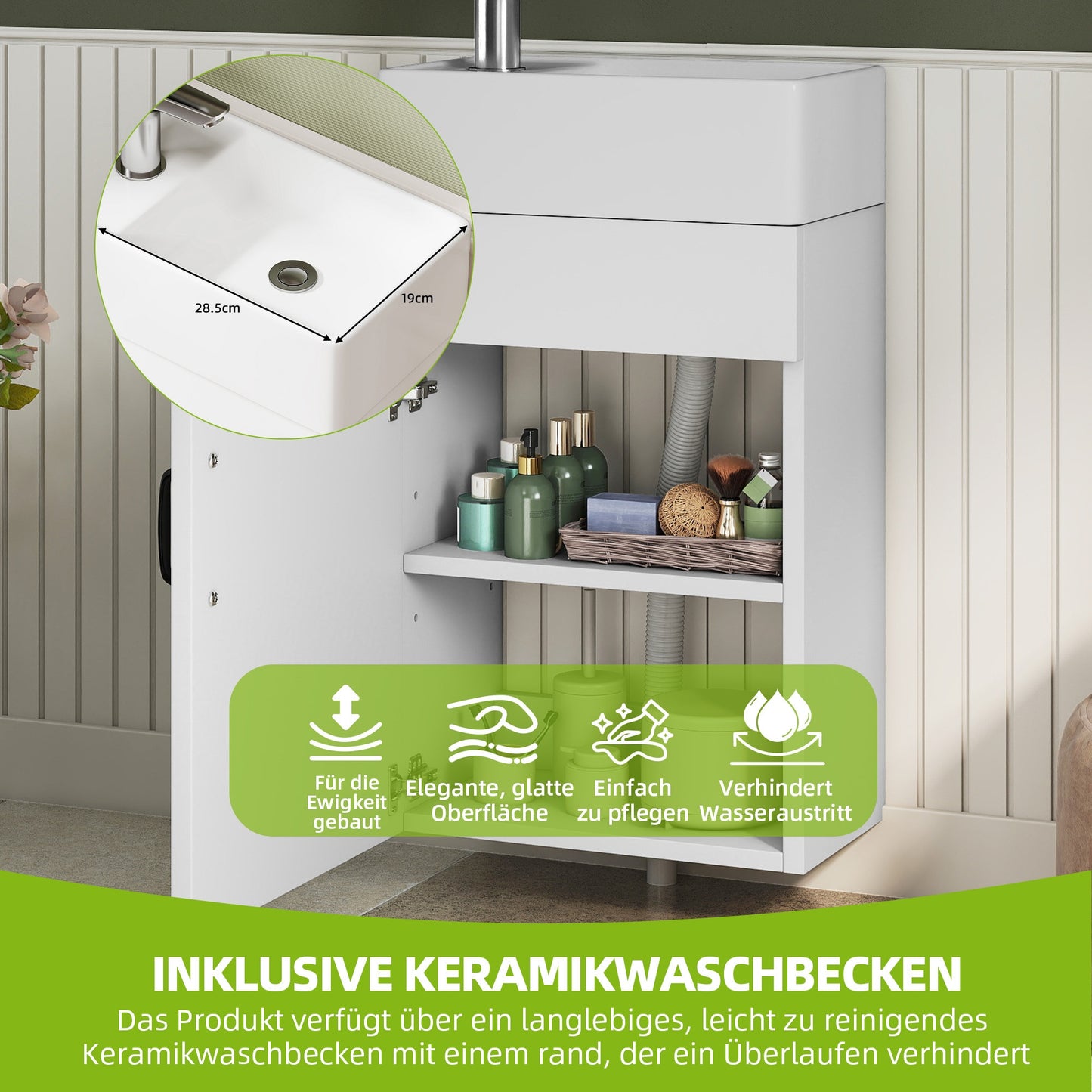 Wastafelmeubel – Badkamermeubel – Opbergkast – Wastafelkast – Toiletkast – Compact Ontwerp – Keramische Wastafel Zonder Kraan