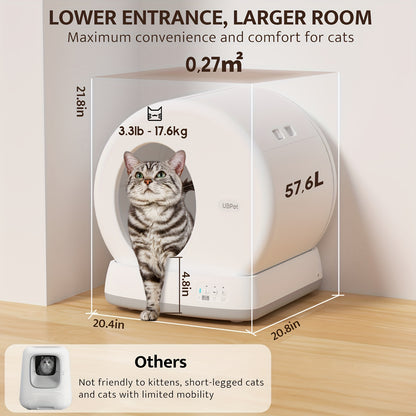 Automatische Kattenbak – Zelfreinigende Kattenbak – Slimme Kattenbak – Geurloze Kattenbak – App-Bediening – Lage Instap 14,7 cm – Geurverdrijver Met 10 Sensoren – Witte Variant
