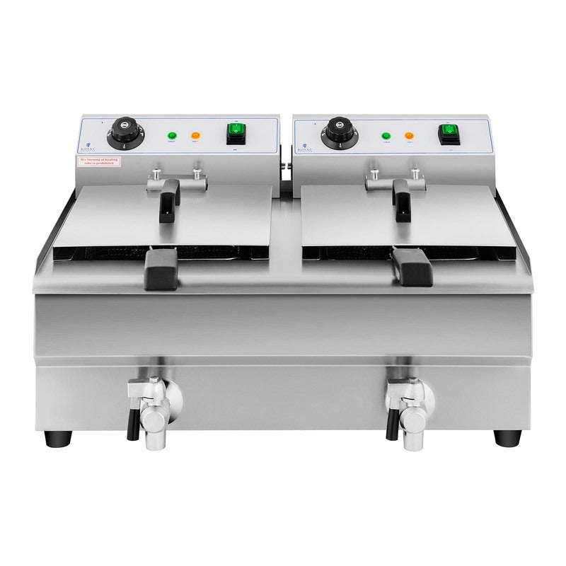 Double Electric Commercial Fryer with Tap, 230V, 2 x 3200W, 2 x 13L - QUORE