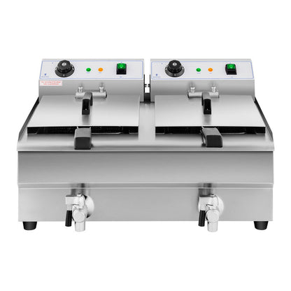Double Electric Commercial Fryer with Tap, 230V, 2 x 3200W, 2 x 13L - QUORE