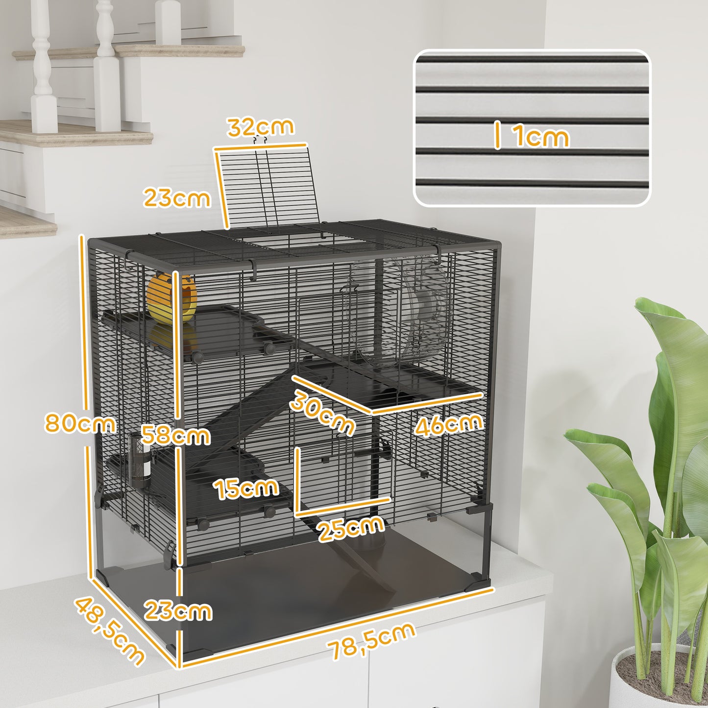 Dwerg Hamsterkooi – Hamsterkooi – knaagdierkooi – kleine huisdierenkooi – speelgoedkooi – Zwart – Gehard Glas Bodem – 4 Niveaus Met Looprad