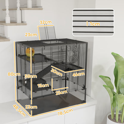 Dwerg Hamsterkooi – Hamsterkooi – knaagdierkooi – kleine huisdierenkooi – speelgoedkooi – Zwart – Gehard Glas Bodem – 4 Niveaus Met Looprad