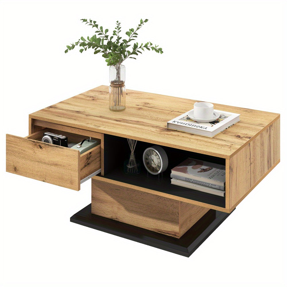 Modern Coffee Table with Handleless Drawer - Extra Large Living Room & Office Center Table, Heavy-Duty Metal Construction, Space-Saving Design for Small Spaces, Easy Assembly Required - Ideal for Apartments, Houses, Home Offi