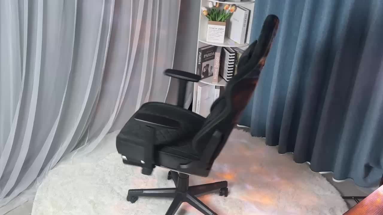 Gamingstoel – Bureaustoel – Gamerstoel – Zwart Grijs – Ergonomisch – Verstelbare Rugleuning & Voetsteun – PU Leer