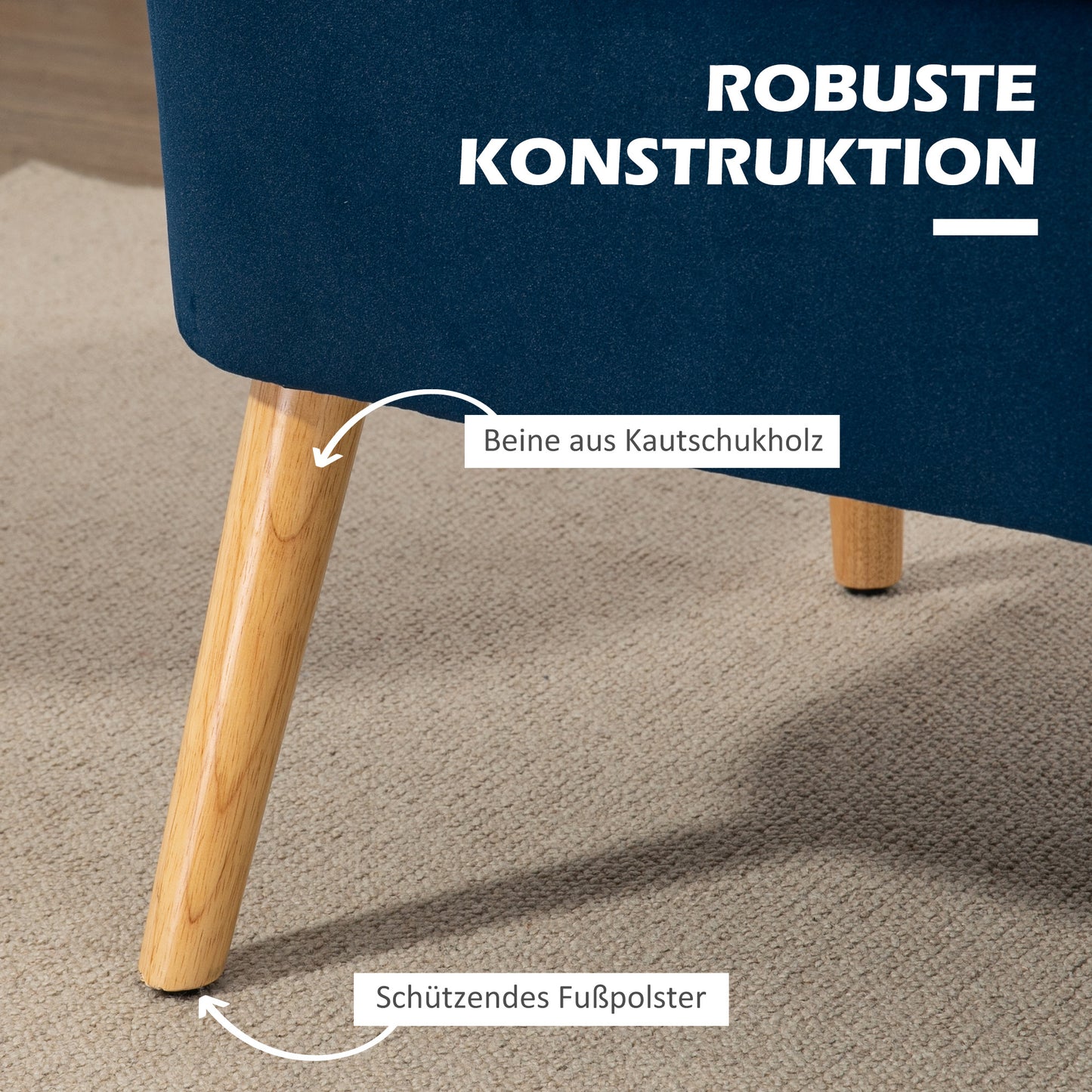 2-zits bank – tweezitsbank – loveseat – compacte bank – sofa – retro design – massief houten poten – dieppaarsblauwe stof