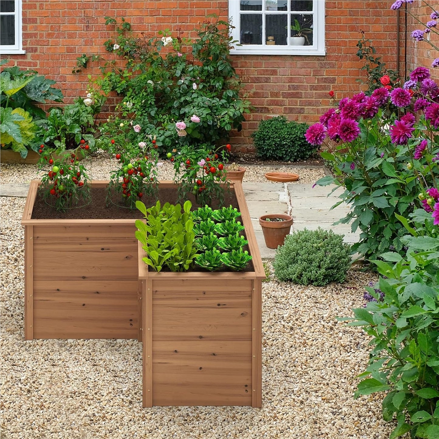 Hoogtebed Tuin – Verhoogd Tuinbed – Plantenbak – Kruidenbak – Bloembed – L-Shape – Hout – 120x120x63 cm – Weerbestendig – Open Bodem