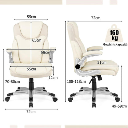 Bureaustoel – Office Chair – Kantoorstoel – Draaistoel – Bureaustoelen – Ergonomisch Design – Verstelbare Zithoogte en Kantelfunctie – Beige Kunstleer