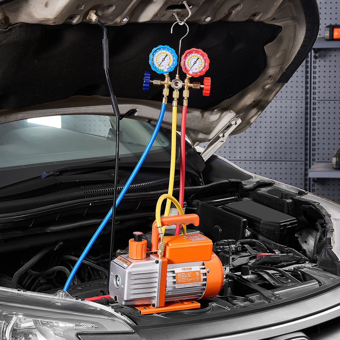 Vacuümpomp – Vacuümpompset – Aircopomp – Koeltechniek Set – Manometerset – Compatibel Met R134a R22 R12 R502 – 3,5 CFM Capaciteit – Precisie Manometer Met Kleurgecodeerde Slangen – Oranje Variant