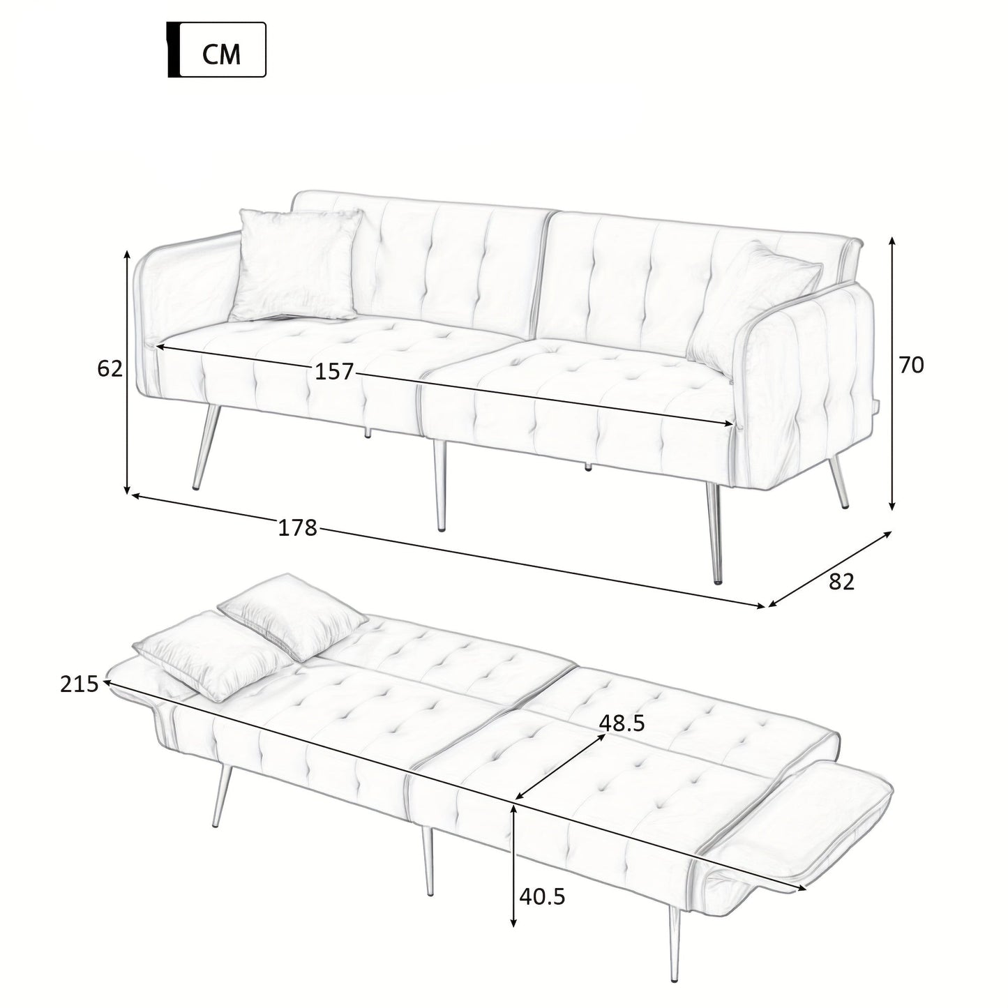 Bankbed – Slaapbank – Bedbank – Sofa – Logeerbed – Modern Wit – Verstelbare Rugleuning & Armleuningen – Handmatige Bediening Zonder Elektriciteit