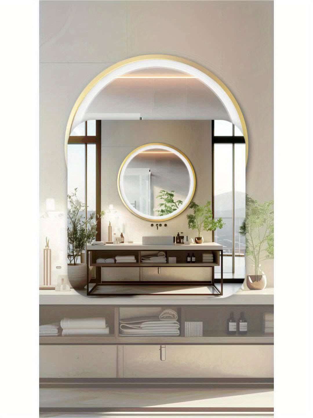 LED Spiegel Badkamer – Make-up Spiegel – Wandspiegel – Verlichte Spiegel – Ronde Spiegel 60x60 cm – Goud Geborsteld Aluminium Frame – Anti Condens Met 3-Kleurige Dimbare LED Verlichting